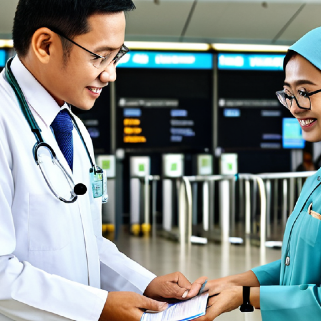 **

"A friendly Malaysian medical tourism coordinator in professional attire, assisting a patient with their travel documents in a modern Kuala Lumpur airport. Focus on the helpful interaction, demonstrating excellent communication. Safe for work, appropriate content, fully clothed, professional, modest, family-friendly, perfect anatomy, correct proportions, natural pose, well-formed hands, proper finger count, natural body proportions, high quality."

**